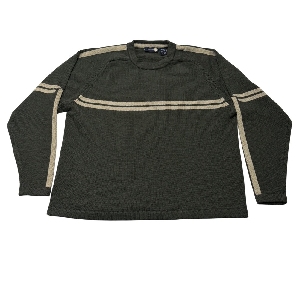 Vintage XG Striped Sweater Mens Large Forest Green Beige Knit Surf Skate Y2K